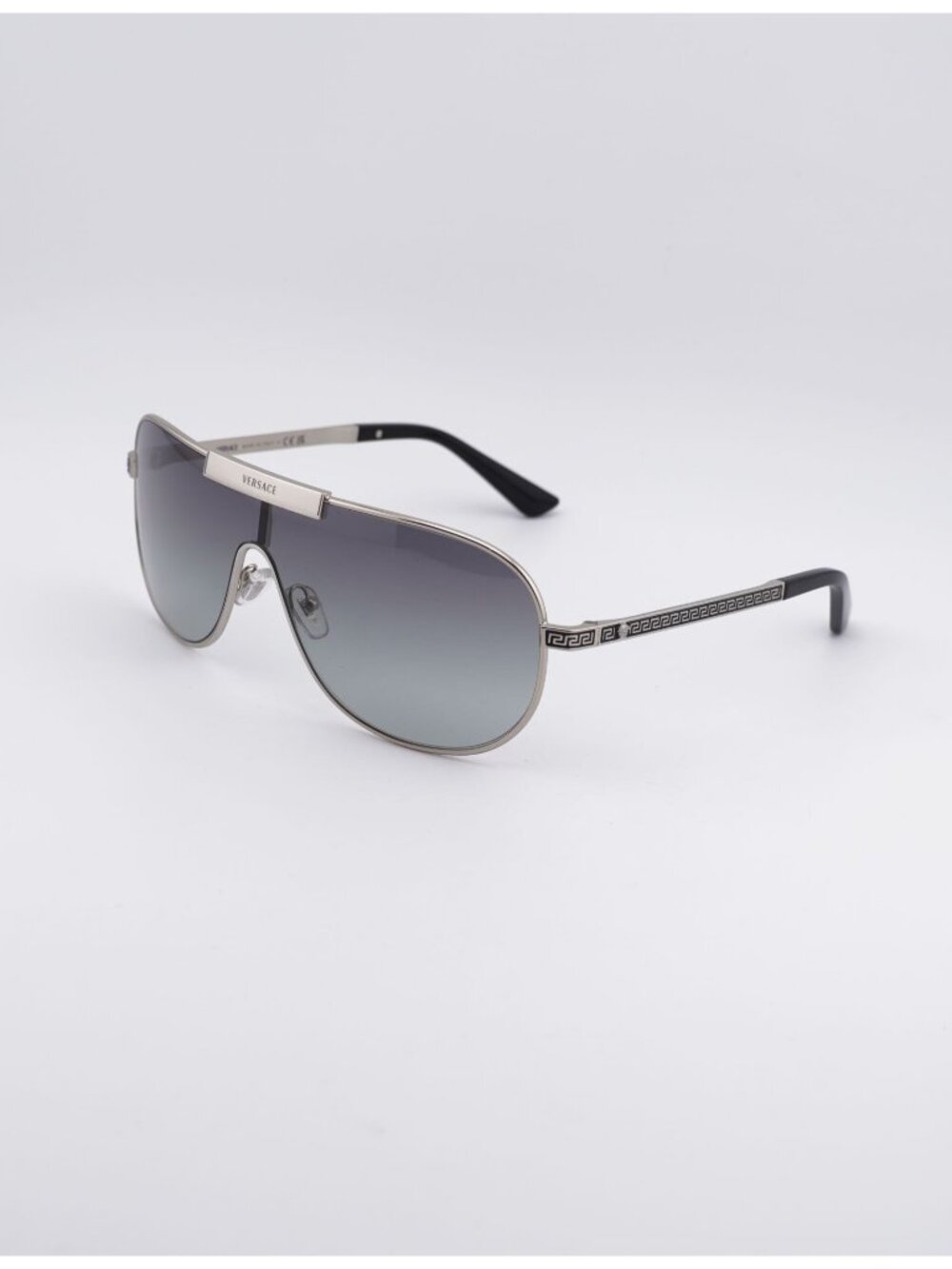 Versace VE2293 100011 Shield Sunglasses Silver Shield Frame, Grey Lenses